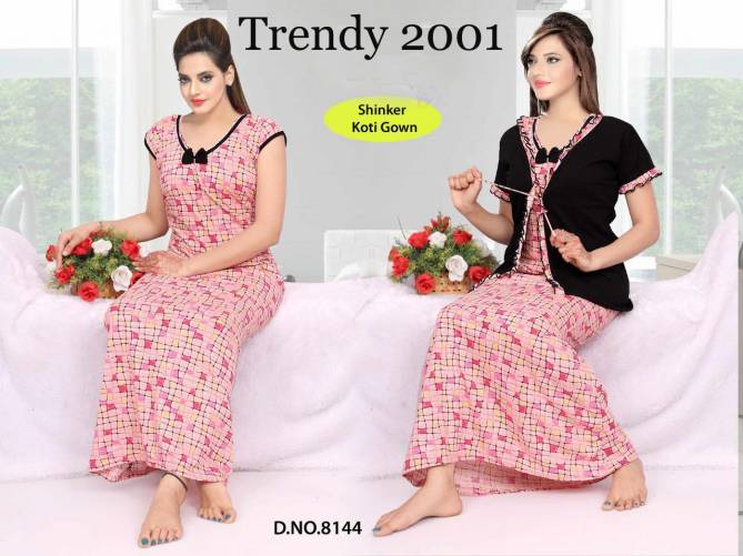 Trendy Shinker Gown 2001 Latest Fancy Night wear Shinker Hosiery Cotton With Black Koti Nighty Collection